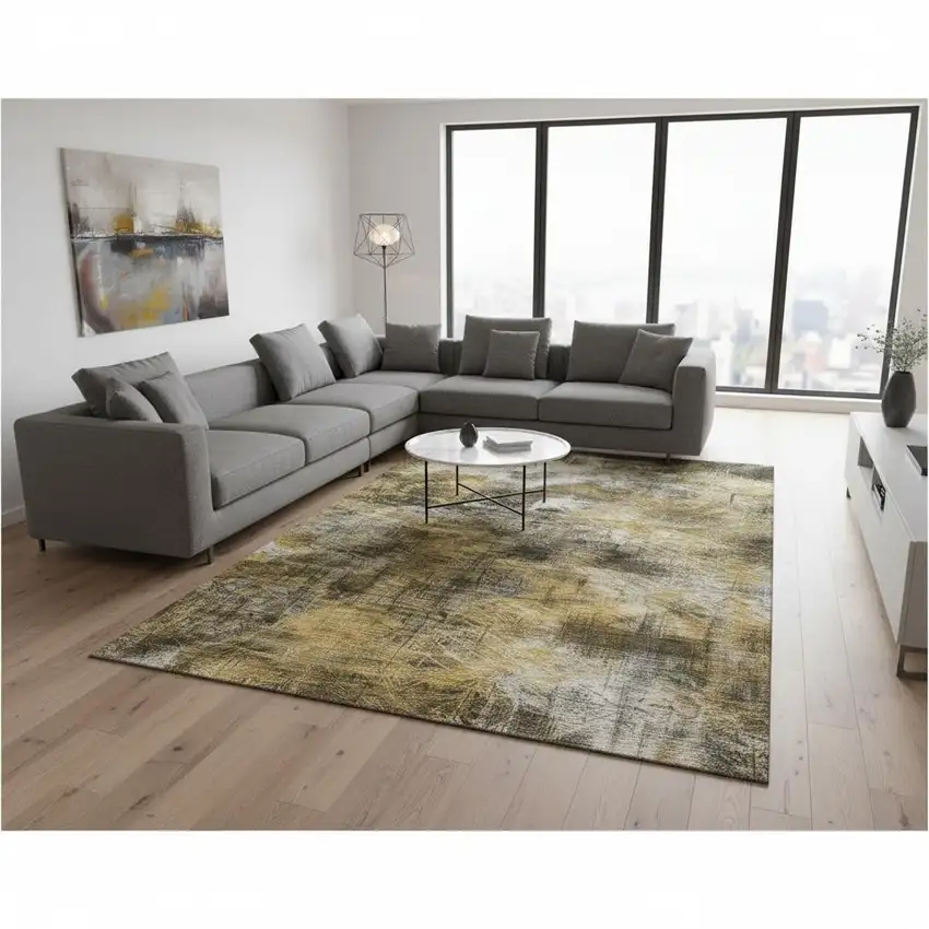 Coffee Gray And Ivory Abstract Washable Area Rug With UV Protection Photo 1