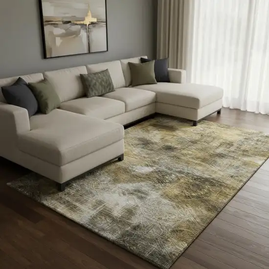 Coffee Gray And Ivory Abstract Washable Area Rug With UV Protection Photo 1