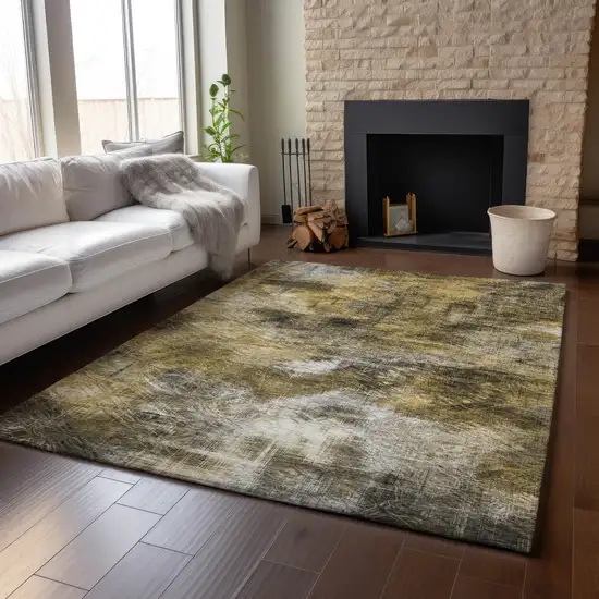 Coffee Gray And Ivory Abstract Washable Area Rug With UV Protection Photo 5