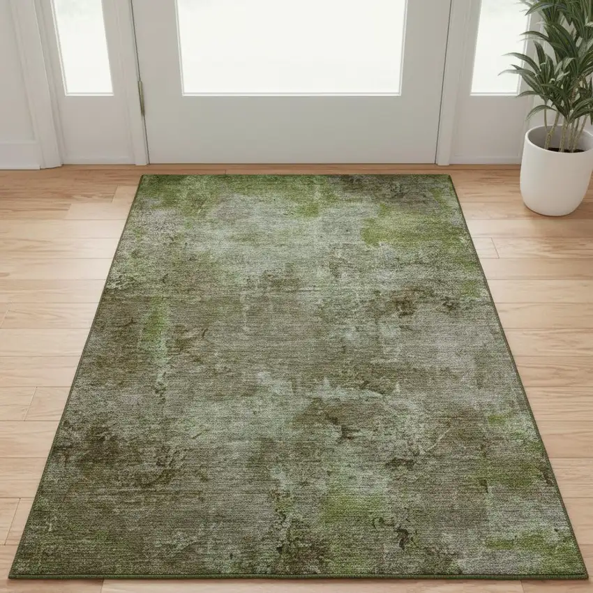 Coffee Green And Taupe Abstract Washable Area Rug With UV Protection Photo 2
