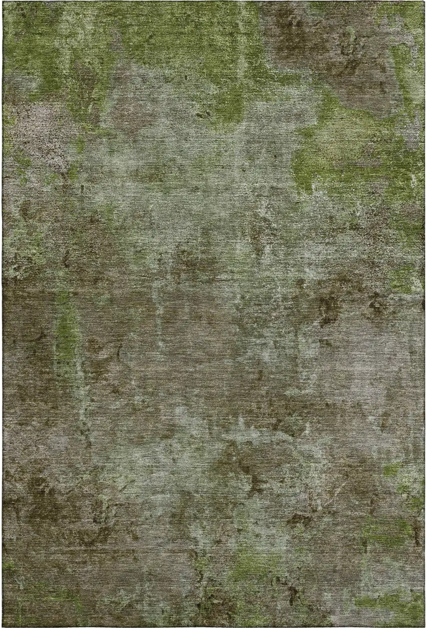 Coffee Green And Taupe Abstract Washable Area Rug With UV Protection Photo 1