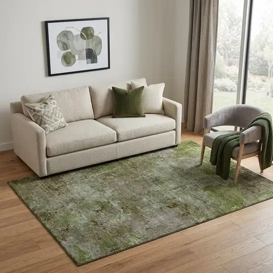 Coffee Green And Taupe Abstract Washable Area Rug With UV Protection Photo 1