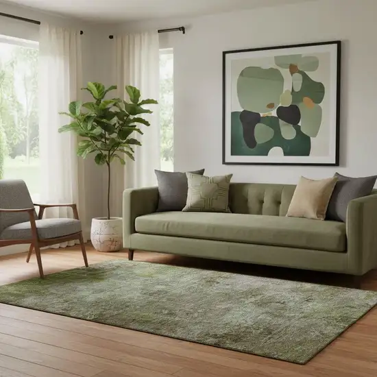 Coffee Green And Taupe Abstract Washable Area Rug With UV Protection Photo 2