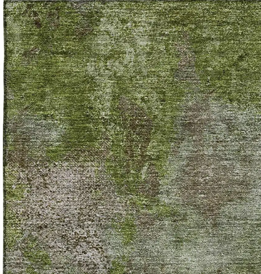 Coffee Green And Taupe Abstract Washable Area Rug With UV Protection Photo 2