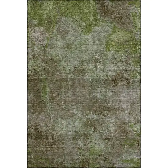 Coffee Green And Taupe Abstract Washable Area Rug With UV Protection Photo 1