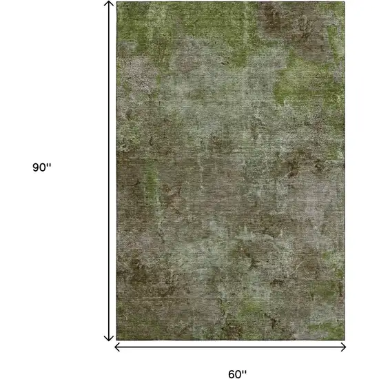 Coffee Green And Taupe Abstract Washable Area Rug With UV Protection Photo 6