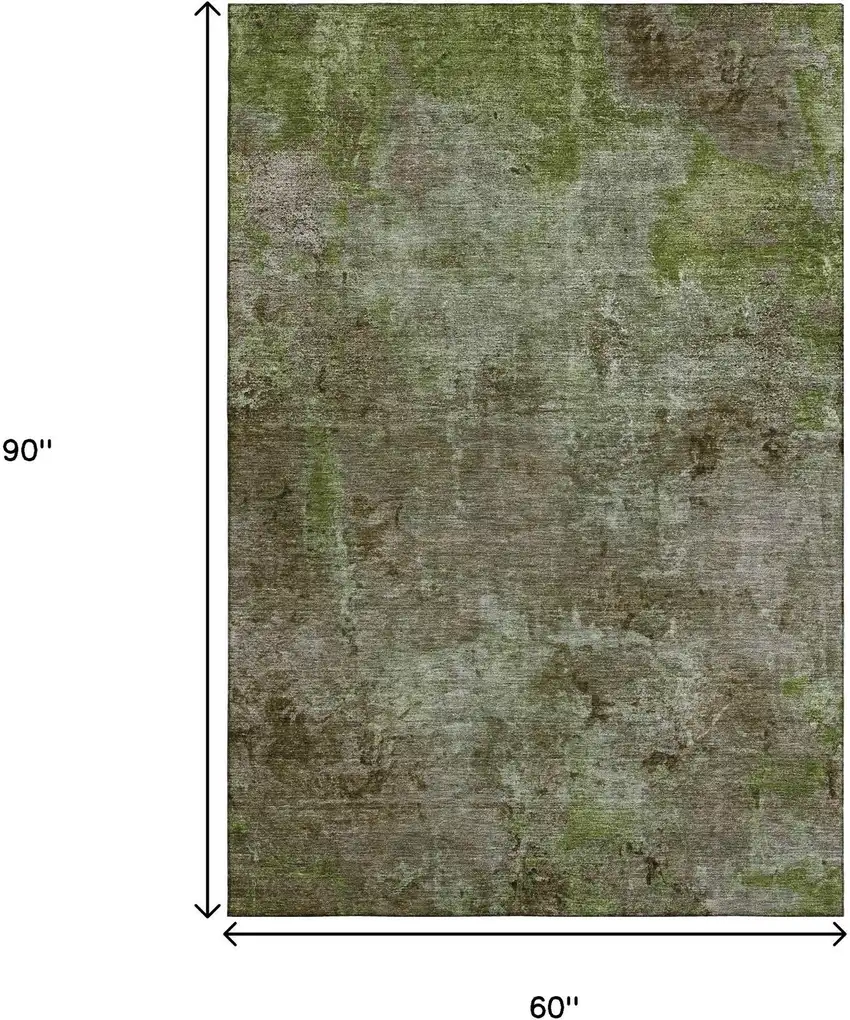 Coffee Green And Taupe Abstract Washable Area Rug With UV Protection Photo 6