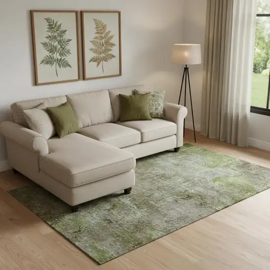 Coffee Green And Taupe Abstract Washable Area Rug With UV Protection Photo 2