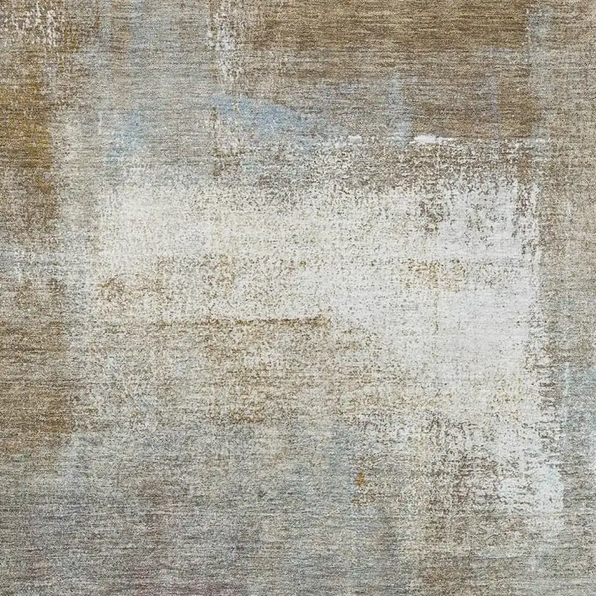 Coffee Ivory And Blue Abstract Washable Area Rug With UV Protection Photo 2