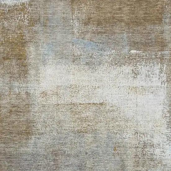 Coffee Ivory And Blue Abstract Washable Area Rug With UV Protection Photo 2