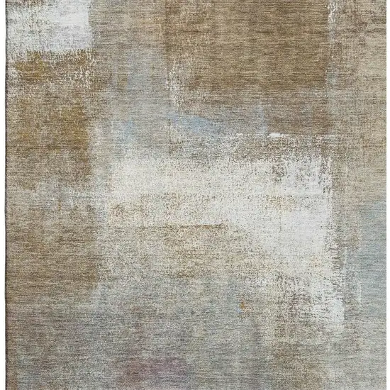 Coffee Ivory And Blue Abstract Washable Area Rug With UV Protection Photo 2