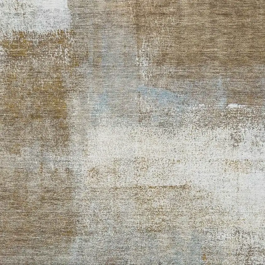 Coffee Ivory And Blue Abstract Washable Area Rug With UV Protection Photo 2