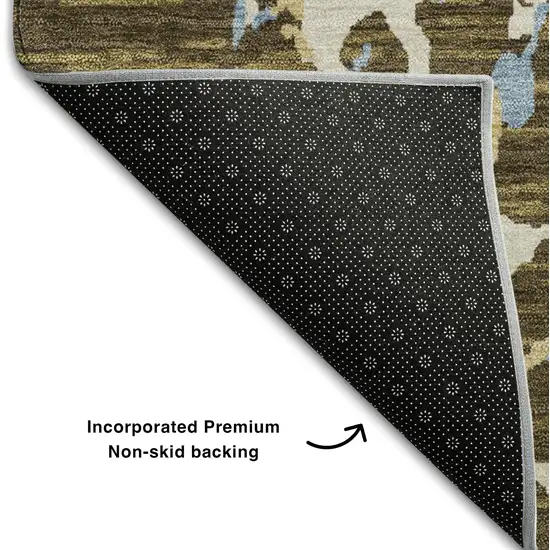 Coffee Ivory And Blue Striped Washable Area Rug With UV Protection Photo 7