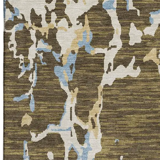 Coffee Ivory And Blue Striped Washable Area Rug With UV Protection Photo 2