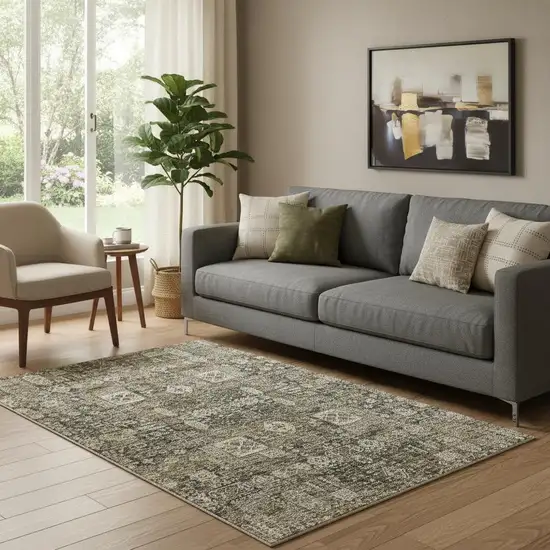 Coffee Ivory And Gold Floral Washable Area Rug With UV Protection Photo 1