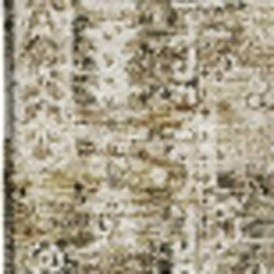 Coffee Ivory And Gold Floral Washable Area Rug With UV Protection Photo 3