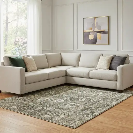 Coffee Ivory And Gold Floral Washable Area Rug With UV Protection Photo 1