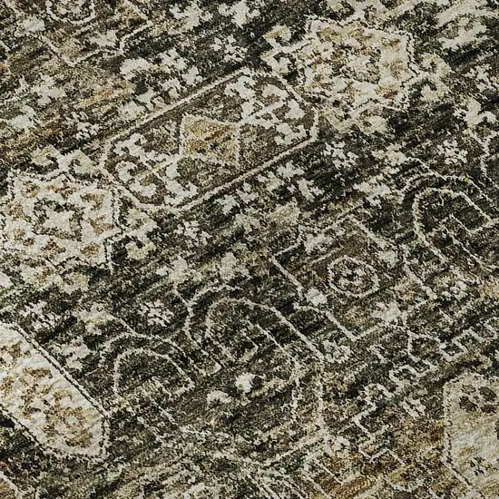 Coffee Ivory And Gold Floral Washable Area Rug With UV Protection Photo 8