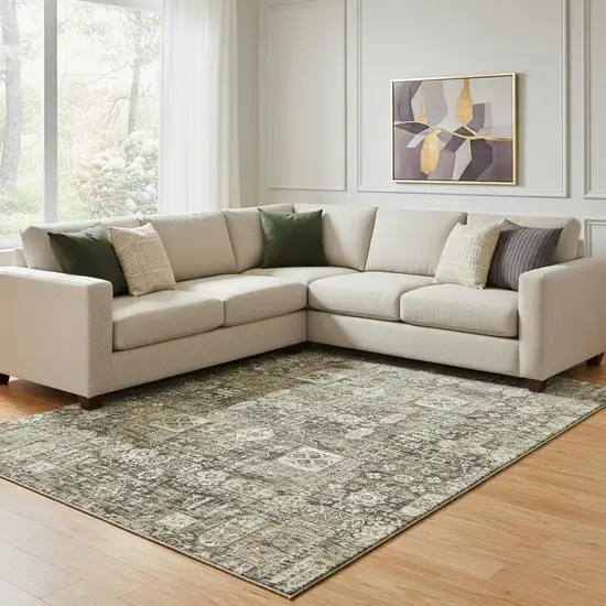 Coffee Ivory And Gold Floral Washable Area Rug With UV Protection Photo 1