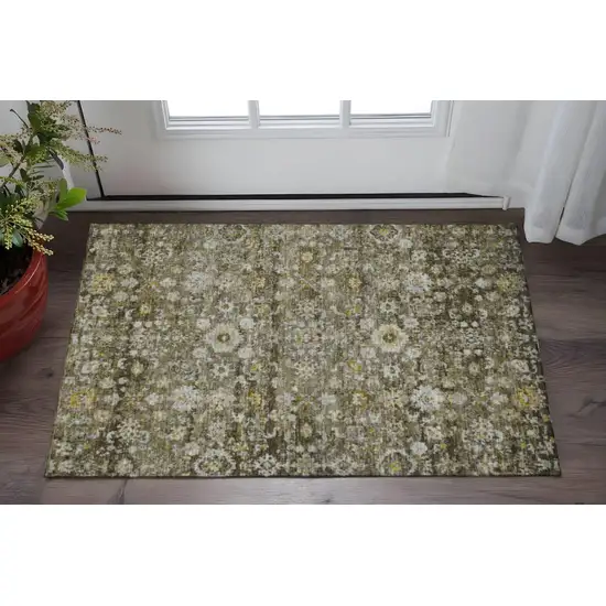 Coffee Ivory And Gold Oriental Washable Area Rug With UV Protection Photo 2