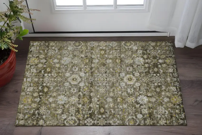 Coffee Ivory And Gold Oriental Washable Area Rug With UV Protection Photo 2