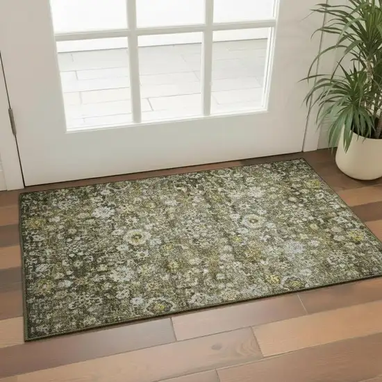 Coffee Ivory And Gold Oriental Washable Area Rug With UV Protection Photo 1