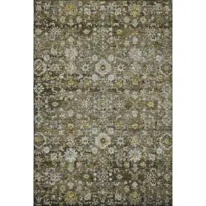Photo of Coffee Ivory And Gold Oriental Washable Area Rug With UV Protection