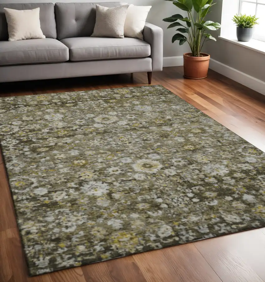 Coffee Ivory And Gold Oriental Washable Area Rug With UV Protection Photo 2