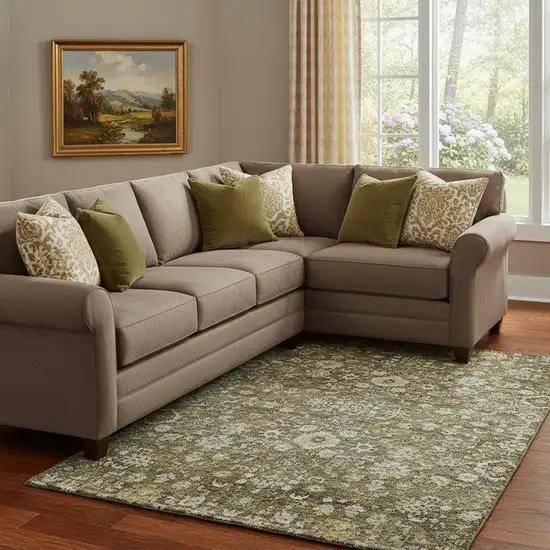 Coffee Ivory And Gold Oriental Washable Area Rug With UV Protection Photo 1