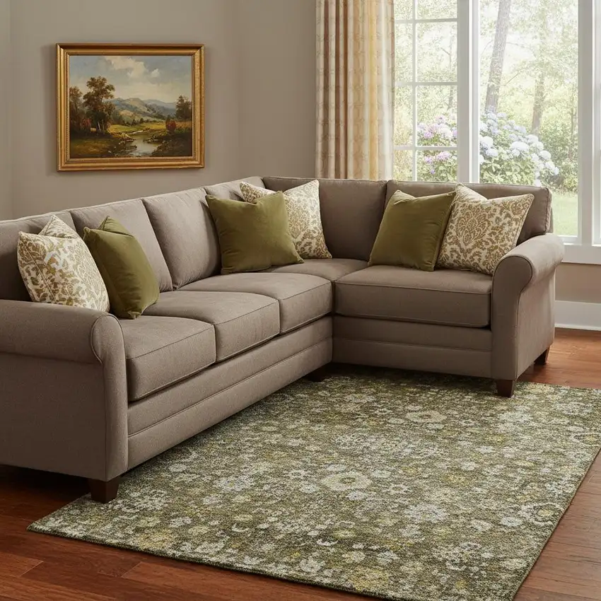 Coffee Ivory And Gold Oriental Washable Area Rug With UV Protection Photo 1