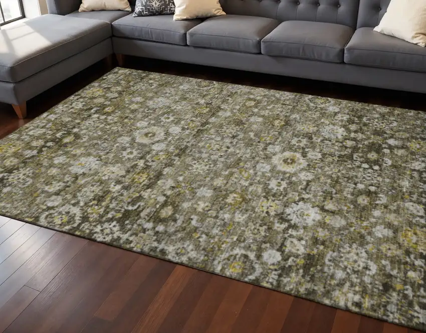 Coffee Ivory And Gold Oriental Washable Area Rug With UV Protection Photo 2