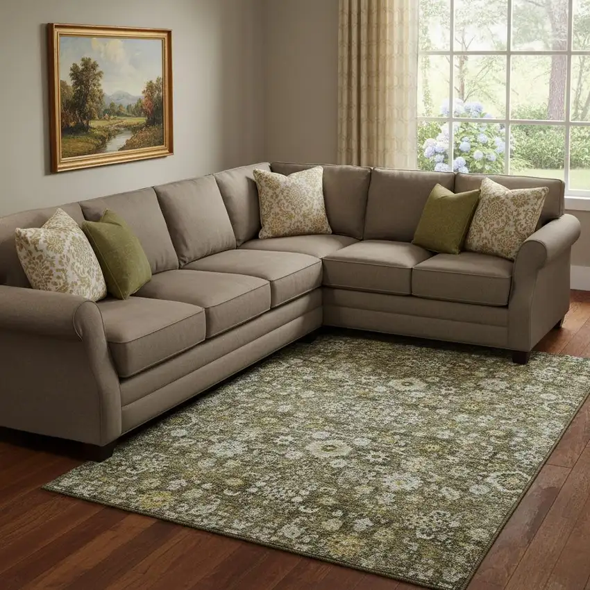 Coffee Ivory And Gold Oriental Washable Area Rug With UV Protection Photo 1