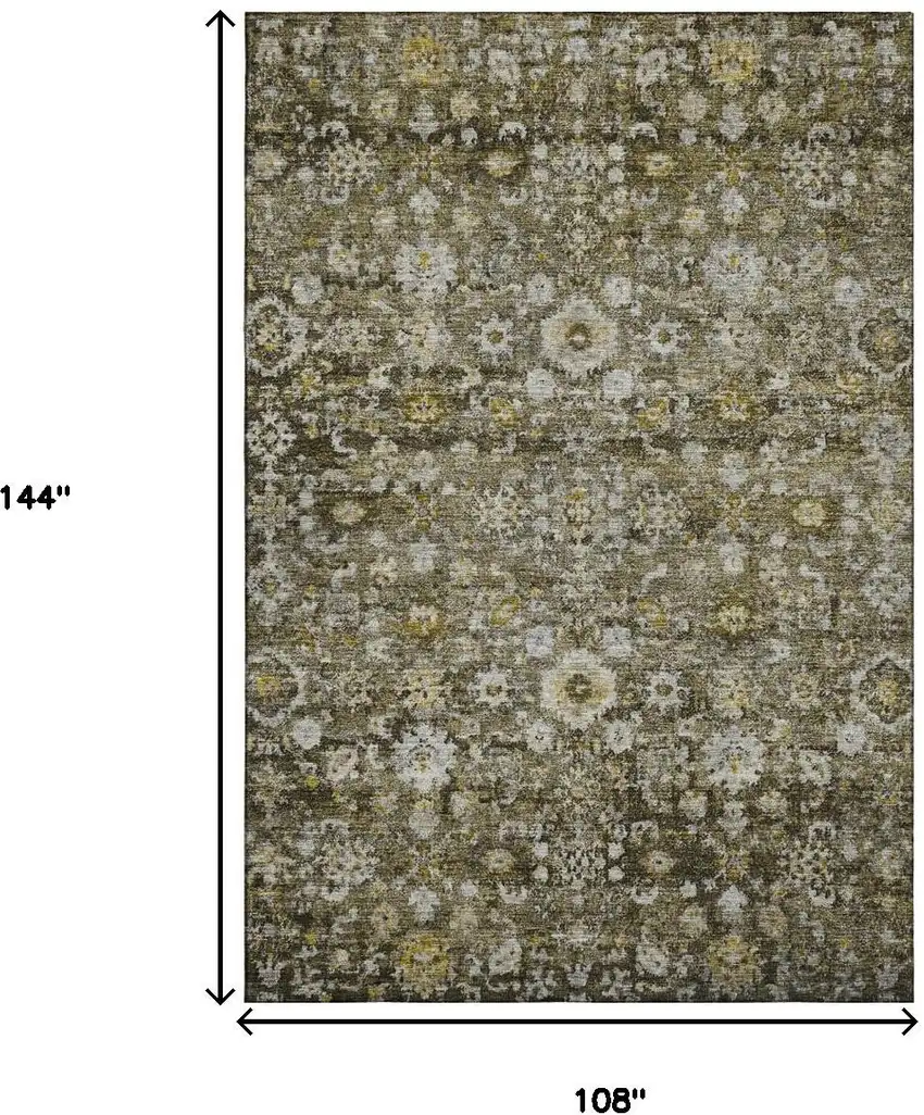 Coffee Ivory And Gold Oriental Washable Area Rug With UV Protection Photo 9