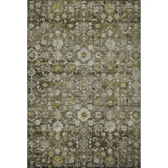 Coffee Ivory And Gold Oriental Washable Area Rug With UV Protection Photo 1
