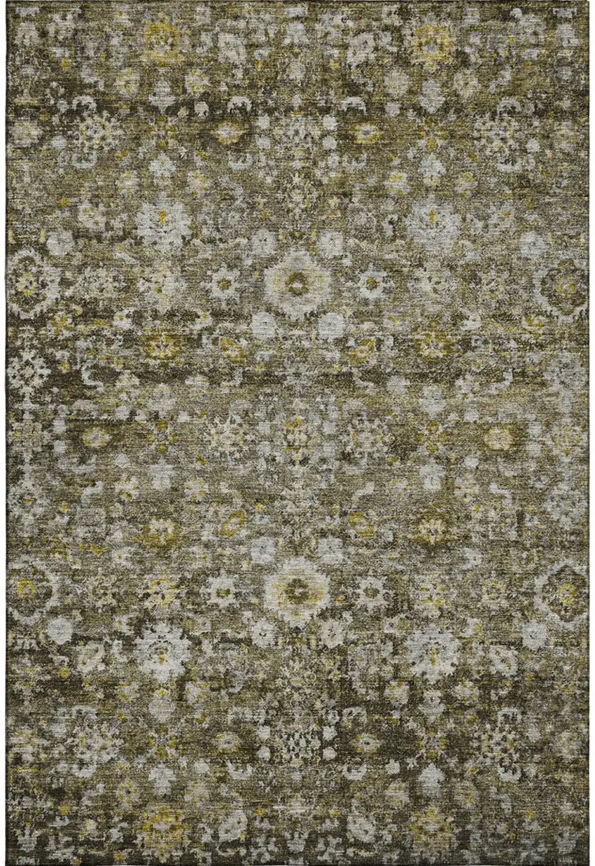 Coffee Ivory And Gold Oriental Washable Area Rug With UV Protection Photo 1