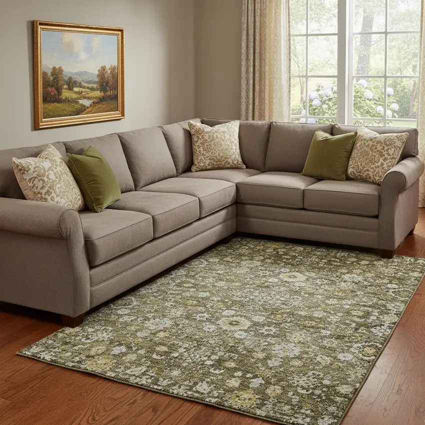 Coffee Ivory And Gold Oriental Washable Area Rug With UV Protection Photo 1