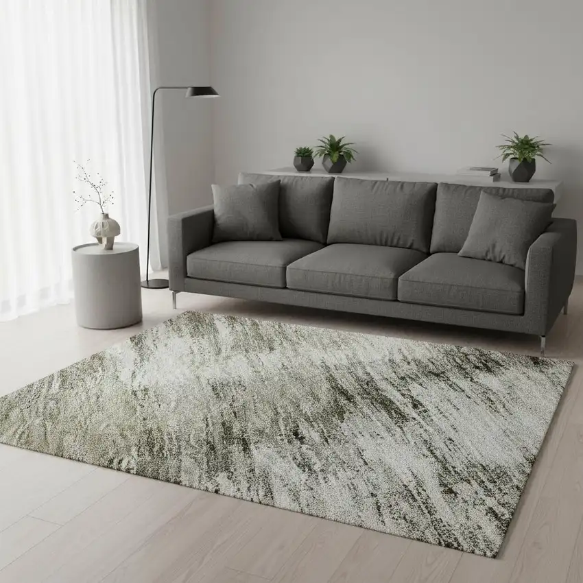 Coffee Ivory And Gray Abstract Washable Area Rug With UV Protection Photo 2