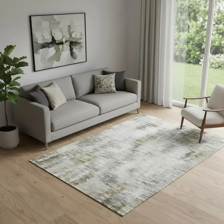 Coffee Ivory And Gray Abstract Washable Area Rug With UV Protection Photo 1