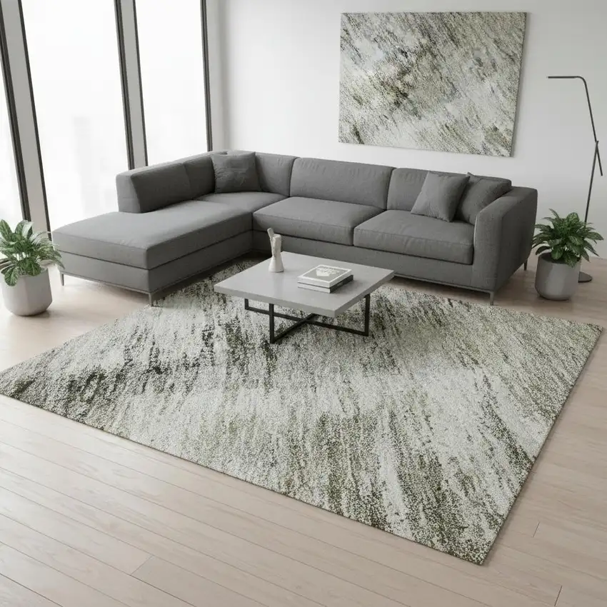 Coffee Ivory And Gray Abstract Washable Area Rug With UV Protection Photo 2