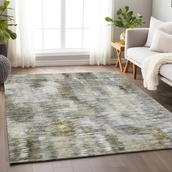 Coffee Ivory And Gray Abstract Washable Area Rug With UV Protection Photo 5