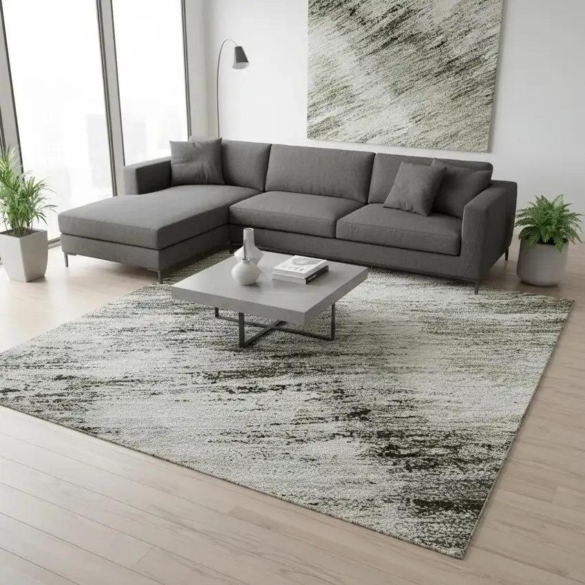 Coffee Ivory And Gray Abstract Washable Area Rug With UV Protection Photo 2