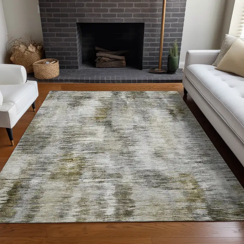Coffee Ivory And Gray Abstract Washable Area Rug With UV Protection Photo 4