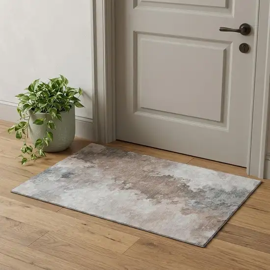 Coffee Ivory And Gray Abstract Washable Area Rug With UV Protection Photo 1