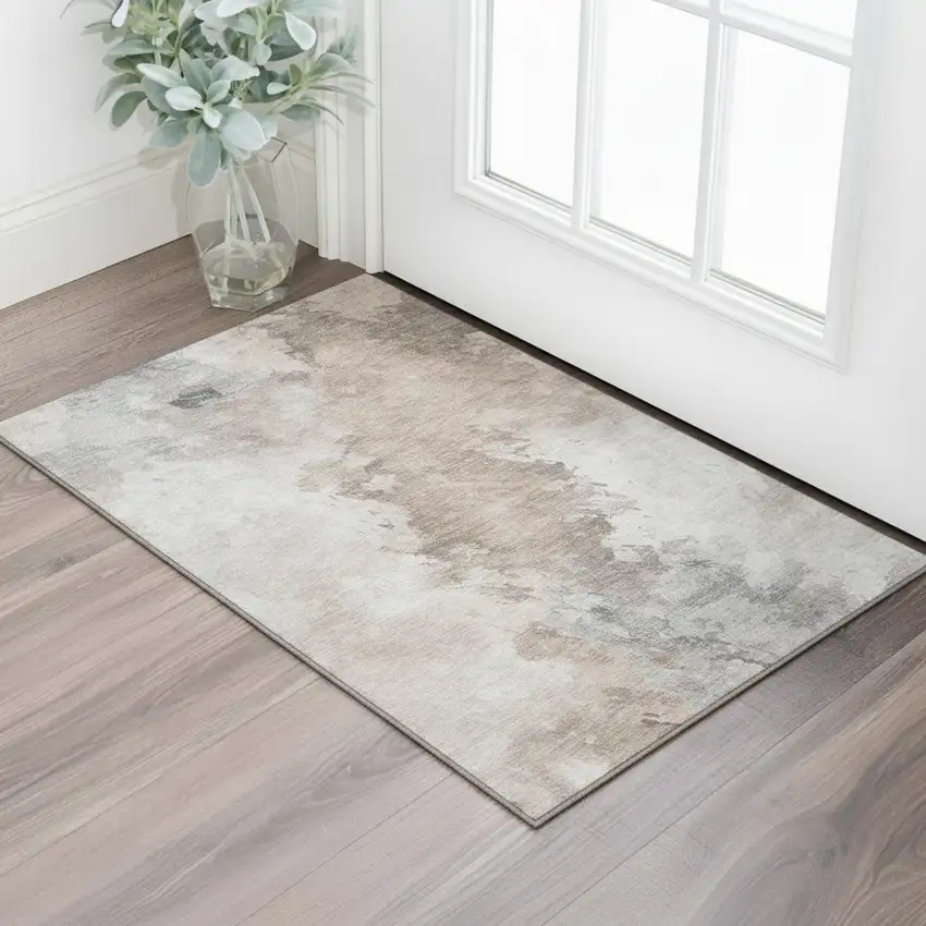Coffee Ivory And Gray Abstract Washable Area Rug With UV Protection Photo 2