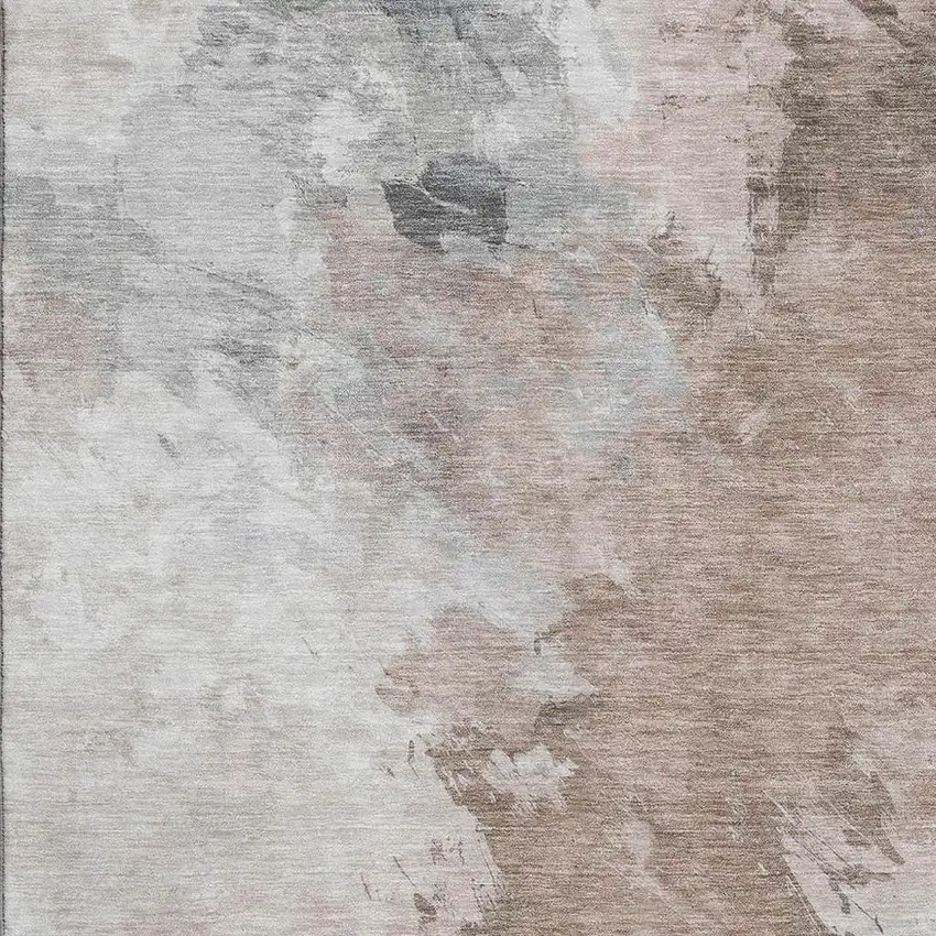 Coffee Ivory And Gray Abstract Washable Area Rug With UV Protection Photo 2