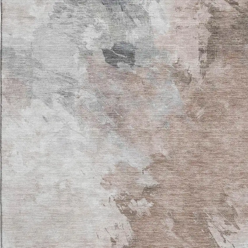 Coffee Ivory And Gray Abstract Washable Area Rug With UV Protection Photo 2