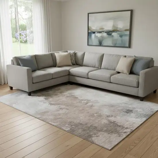 Coffee Ivory And Gray Abstract Washable Area Rug With UV Protection Photo 2