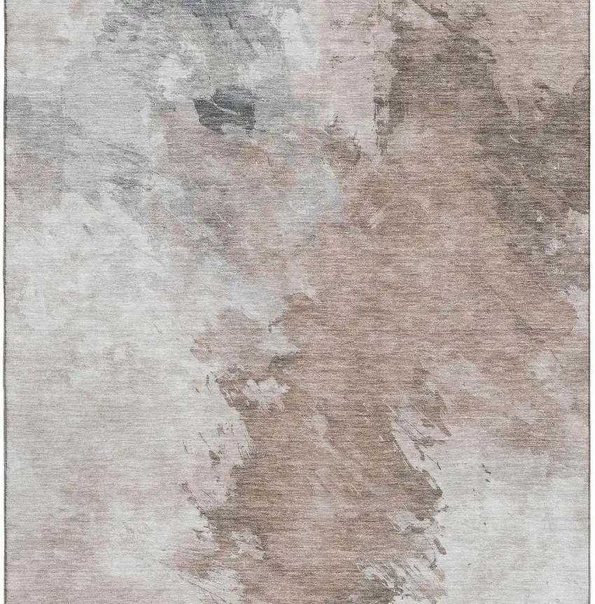 Coffee Ivory And Gray Abstract Washable Area Rug With UV Protection Photo 3