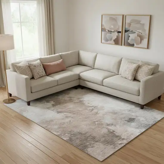 Coffee Ivory And Gray Abstract Washable Area Rug With UV Protection Photo 2