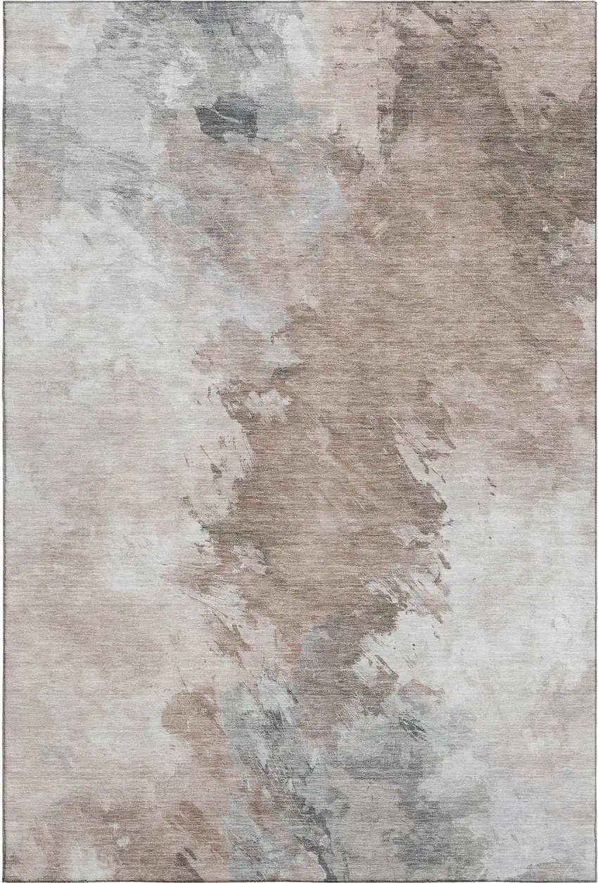 Coffee Ivory And Gray Abstract Washable Area Rug With UV Protection Photo 1